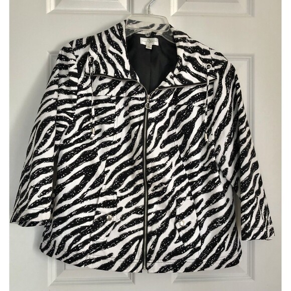 Studio Works Women's Jacket Zebra Black/White Size Medium Full Zip Lined - Picture 3 of 12